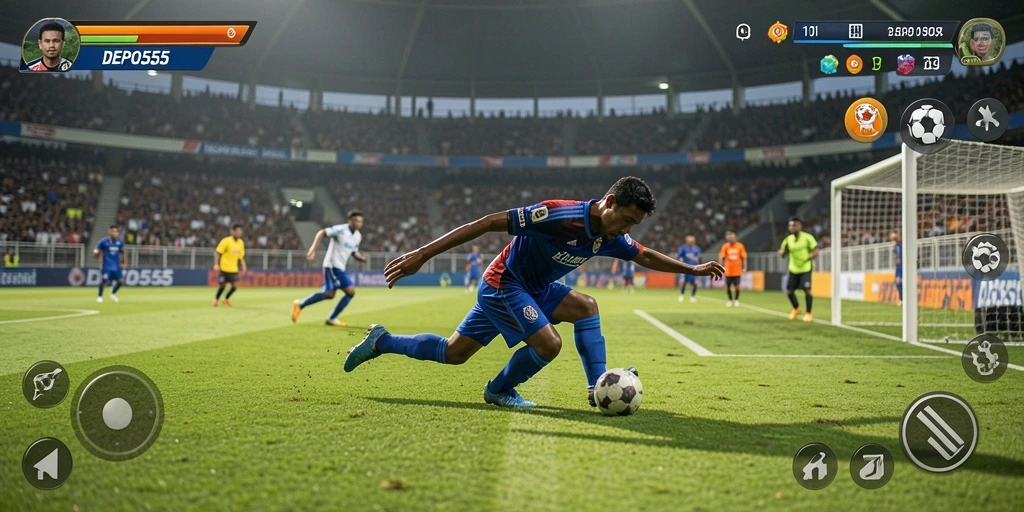 DEPO555: Menampilkan aksi seru pertandingan sepak bola.