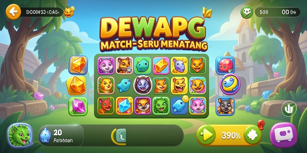 Screenshot utama DEWAPG menampilkan gameplay menarik dari level Match-3.