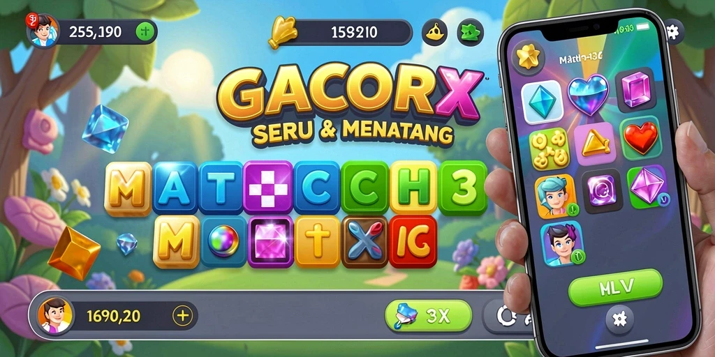 Tampilan gameplay seru GACORX dengan elemen Match-3 yang menarik.
