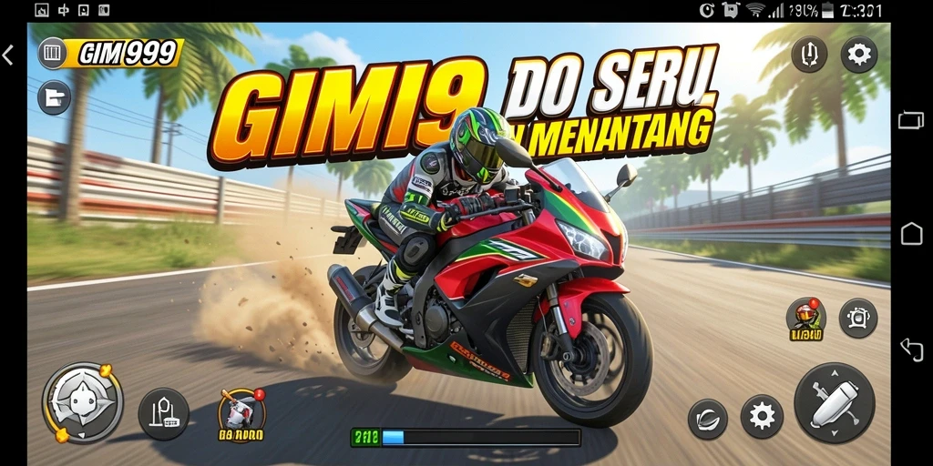 Gameplay seru GIM999 di lintasan balapan motor.