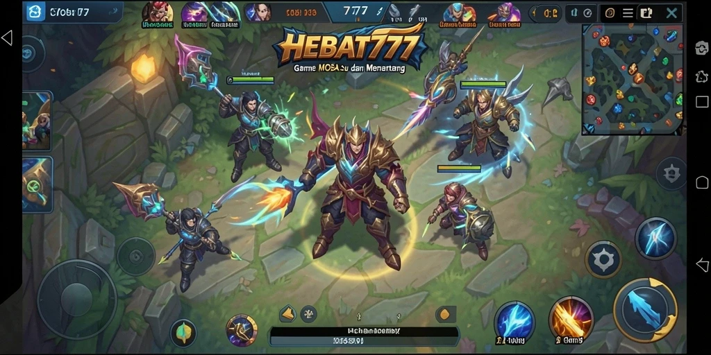 Tampilan seru dari gameplay HEBAT777 MOBA dengan aksi bertempur karakter.