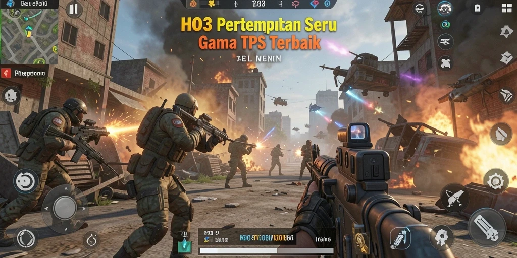 Screenshot gameplay menampilkan aksi seru dalam pertempuran TPS.