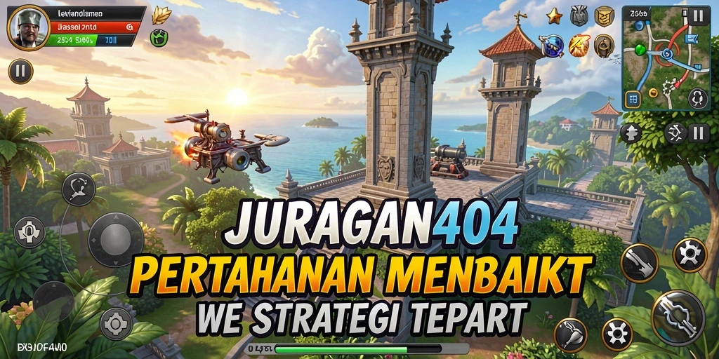 Tangkapan layar JURAGAN404 menampilkan aksi seru dalam mempertahankan menara.