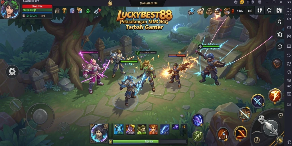 Tangkapan layar LUCKYBEST88 yang menunjukkan aksi petualangan pemain dalam MMORPG.