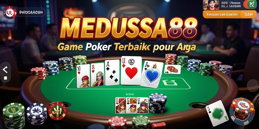 Screenshot gameplay MEDUSA88 dengan suasana permainan poker yang mendebarkan.