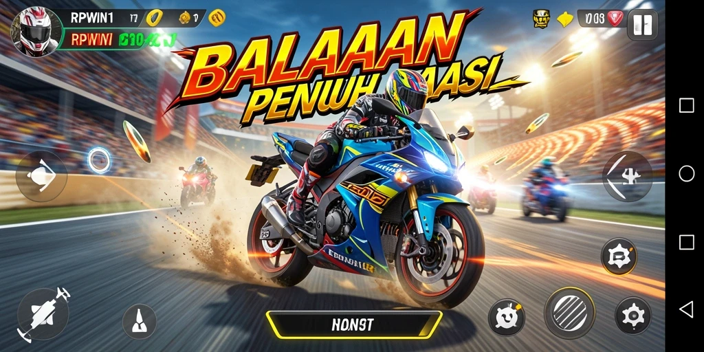 Tampilan gameplay seru dengan balapan motor yang mendebarkan.
