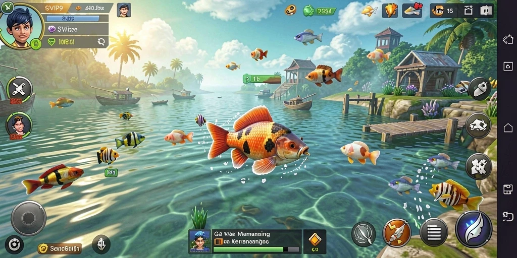 Tangkapan ikan yang berwarna-warni di lingkungan yang indah.