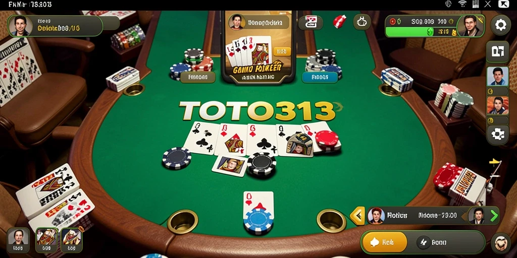 Screenshot gameplay Poker yang menunjukkan suasana meja permainan.